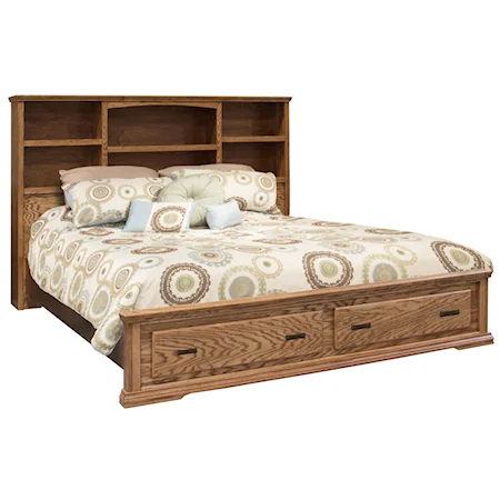 King Low Profile Bed with Footboard Storage and Bookcase Headboard